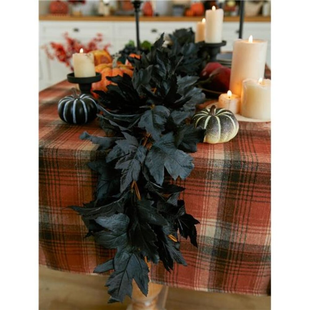PARTY JOY Black Artificial Maple Leaf Garland - 6PCS 5.6Ft Halloween Decor, - Picture 7 of 8